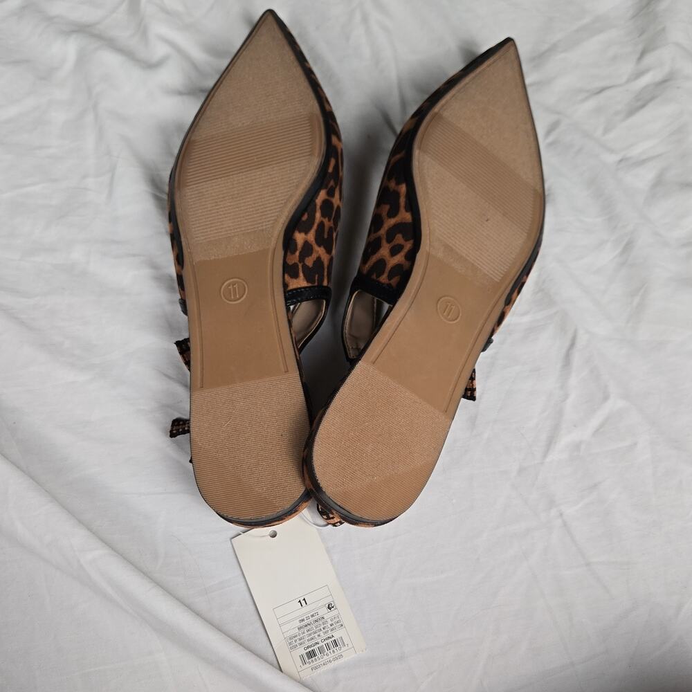 #56 A New Day Animal Print Pointed Toe Flats Accent Brown Black Women's Size 11 - Picture 3 of 5
